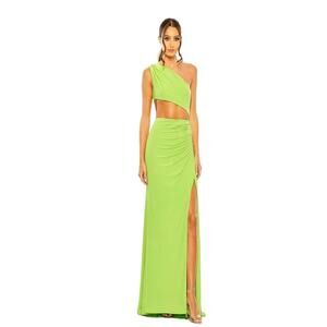 NWT MAC DUGGAL Green ONE SHOULDER CUT OUT RUCHED BACK Long GOWN 55975 size 2
